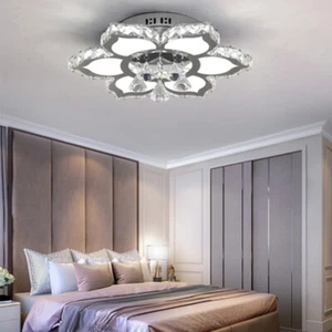 2pcs Crystal Flower Ceiling Light LED Pendant Light Bedroom Chandelier 13.4" - Picture 1 of 10
