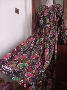 Vtg Style African Wax Print Cotton Maxi Dress Size 14 belt boho 70s look - Picture 1 of 11