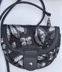 Small Black & Silver Sequin Evening Formal Crossbody Clutch Bag By Joan Boyce - Picture 1 of 4