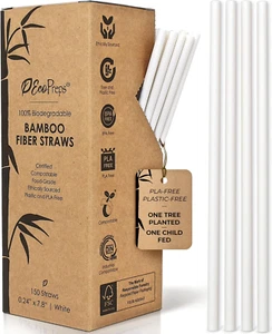 Biodegradable Bamboo Fiber Straws | 150 Count, 100% Compostable, Plastic-Free, E - Picture 1 of 9