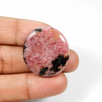 Cabujón de cristal de rodonita rosa natural 30x28 mm forma redonda piedra preciosa suelta #7689 Foto 1 de 4