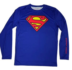 Under Armour Superman Shirt Mens 2XL DC Comics Heatgear Compression Long Sleeve - Picture 1 of 10