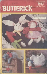 Country Animals Bunny Dolls Cat Duck Shelf Sitters Butterick Sewing Pattern 6653 - Picture 1 of 2
