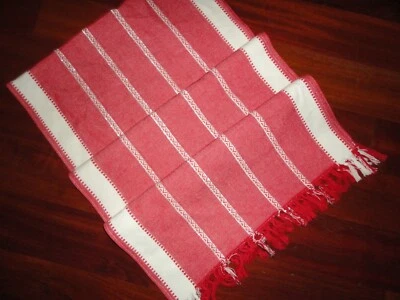 WHITE PINE RED & WHITE SILVERSHIMMER STRIPE (1) TABLE RUNNER 17 X 78 100% COTTON - Image 1 of 4
