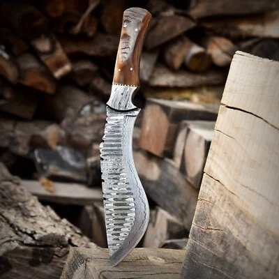 Cuchillo Gurkha Kukri de acero Damasco real hecho a mano de 12 Bowie Ram mango de cuerno Foto 1 de 4