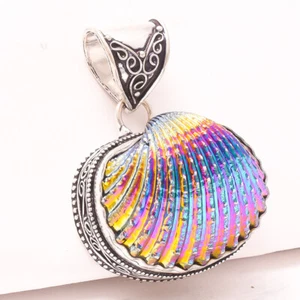 Rainbow Sea Shall Edelstein 925 Sterlingsilber Vintage Stil Anhänger 2" - Bild 1 von 3
