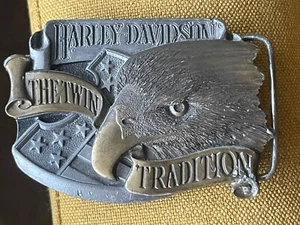 Harley Davidson Eagle Belt Buckle The Twin Tradition Vintage 1990.  in Box w COA - Picture 1 of 8