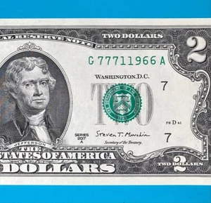 LUCKY January 1966 (G 777 1 1966 A) $2 Two Dollar Bill Serial Number 2017A *UNC* - Picture 1 of 4