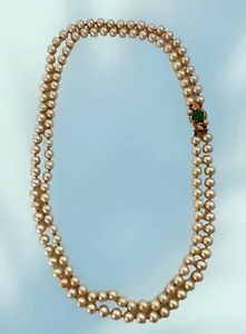 VTG Hand Knotted Glass Pearl Necklace Double Strand Fancy Clasp Rhinestones 23” - Picture 1 of 5
