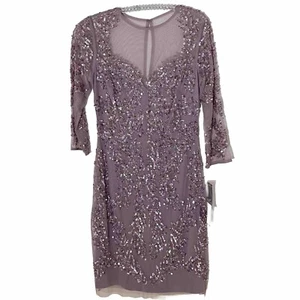NWT Aidan Mattox Women’s Beaded Lilac Dress 3/4 Sleeves SZ 6 Mother Of The Bride - Picture 1 of 7