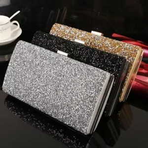 Diamond Sequin Clutch Bag Women Evening Party Handbags Two Chain Shoulder Bags - Picture 1 of 18