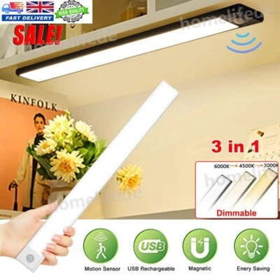 LED PIR Motion Sensor Strip Light Magnetic Cabinet Closet USB Rechargeable Lamp - Image 1 of 4
