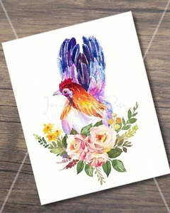 8x10 Cotton Canvas Chicken Hen Flower Nest Farmhouse Print - Picture 1 of 1