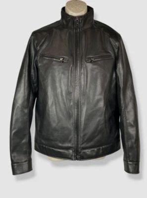 Chaqueta de moto Michael Kors de cuero sintético perforada negra para hombre talla M Foto 1 de 3
