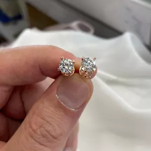 3Ct Round Lab Created Diamond Solitaire Stud Earrings 14K Rose Gold Finish - Picture 1 of 5