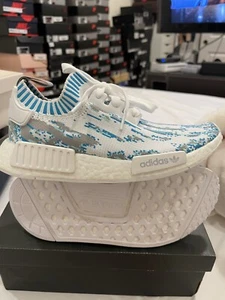 Adidas NMD R1 PK DATAMOSH Glitch White Blue Size 5.5 BB6364 Boost Brand New - Picture 1 of 7