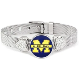 Michigan Wolverines Womens Adjust Silver Bracelet Jewelry Gift D26 - Picture 1 of 7