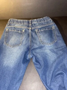 Old Navy Girl’s Denim Jean Skinny size 14 Adjustable Waist Distressed Straight - Picture 1 of 9