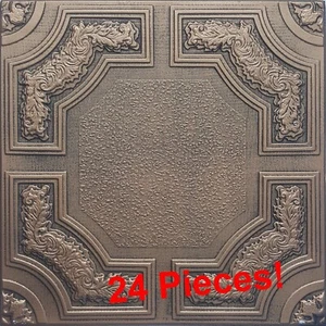 Azulejos de techo, pegamento, 20"" x 20", decorativos, espuma, negro bronce CARACAS, 24 piezas - Imagen 1 de 5