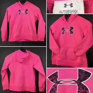Under Armour Storm Girls XL (48 in Chest) Pink Logo Hooded Pullover Sweatshirt - Picture 1 of 12