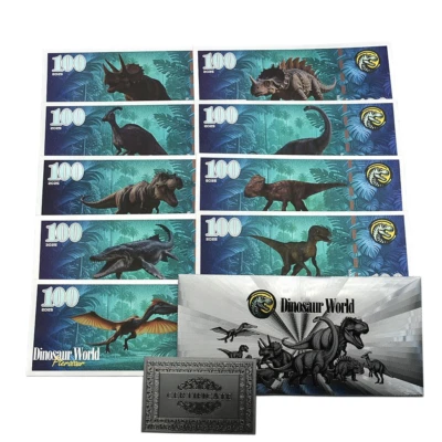 9pcs Jurassic Period Dinosaur World Silver Foil Banknotes Rare Animal Cards - Image 1 of 3