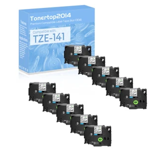 Paquete de 10 cintas negras sobre transparentes de 18 mm para etiquetadora Brother TZ-141 TZe141 PT2030 - Imagen 1 de 14