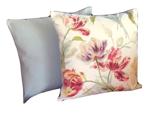 Laura Ashley 16x16in Cushion Cover in Gosford Cranberry and Duck Egg. - Picture 1 of 5