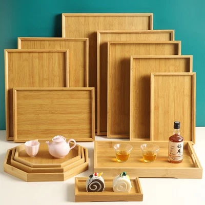 Elegant Wooden Color Serving Tray Perfect for Dining and Gatherings 28x19x2cm - Image 1 of 4