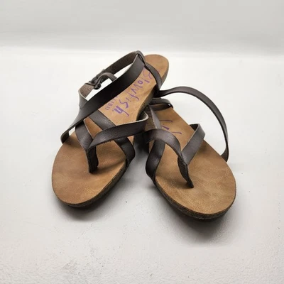 Blowfish Malibu Brown Leather Criss Cross Strappy Sandals Size 8 Women's - Image 1 of 3