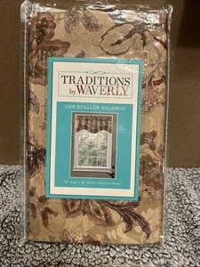 WAVERLY Navarra Antique Scallop Valance Rod Pocket Window Floral Curtain 52”x16” - Picture 1 of 7