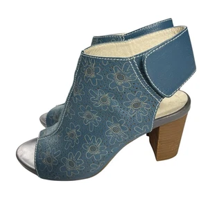 Spring Step L'Artiste Fritzi Blue Floral Bootie Heel Sandal Size 39 (US 8.5) - Picture 1 of 15