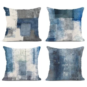 Set of 4 Throw Pillow Covers Blue and Grey White Art Artwork Contemporary Dec... - Bild 1 von 6