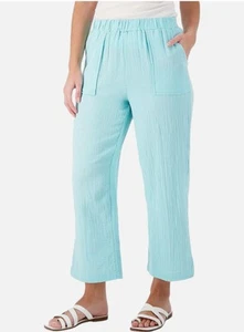 Denim & Co Beach Cropped Gauze Pants w/ Side Slits Size 5X Aqua A596351 - Picture 1 of 3