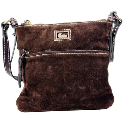 Dooney & Bourke Suede Letter Carrier Bag Crossbody Chocolate Brown - Image 1 of 4
