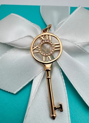 Tiffany & Co. Round  Atlas Key Charm 18K Rose  Gold with Diamonds  Rare Italy - Image 1 of 4
