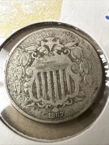 1867 SHIELD NICKEL NO RAYS - Picture 1 of 2