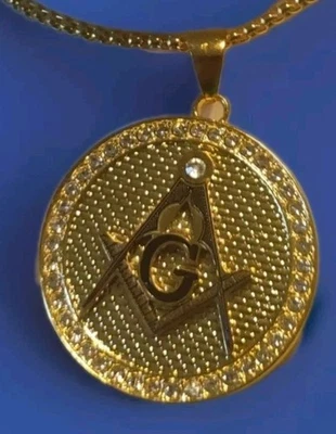Freimaurer Amulett mit vergoldeter Halskette, 60 cm lang. Schöne Strass-Steine! - Bild 1 von 4