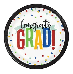 Graduation Party Plates Bright Multi Colour 18cm Dessert Buffet Paper Plates x 8 - Picture 1 of 1