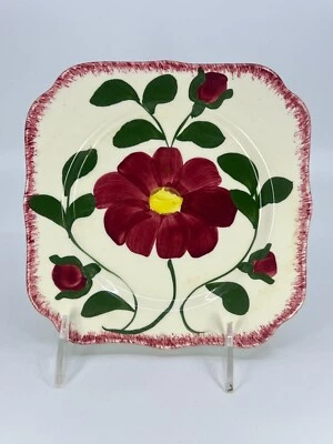 Vintage Blue Ridge Pottery Square Plate Mid Century Red Nocturne Red Flower 6.5" - Image 1 of 4
