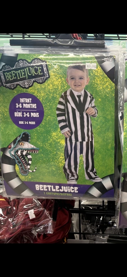New Beetlejuice Infant Baby 3-6 Months White/black Striped Suit Costume E7 - Image 1 of 1