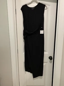 Laundry By Shelli Segal Black Ribbed Knit Dress Stretch Asymmetric Midi XL NWT - Picture 1 of 13