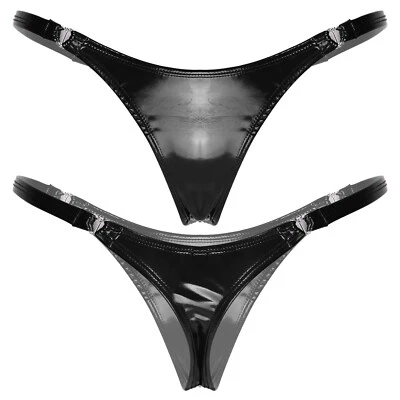 Damen Wetlook Strings Micro Mini Bikinihose Low Rise Slip Lack Leder Unterwäsche - Bild 1 von 2