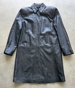 Vintage St. Michael Marks & Spencer Black European Imported Leather Coat Size 42 - Picture 1 of 12