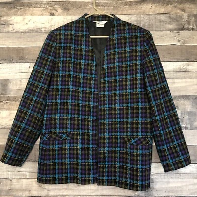 Vintage Jewel Tone Plaid Wool Blazer 14 Classic Fairy Preppy Suit Jacket - Image 1 of 4