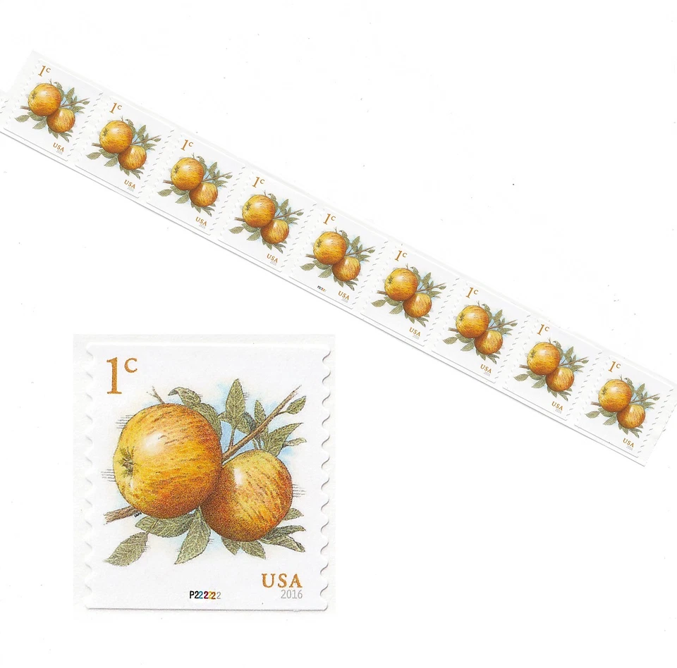 USA # 5037 Apples 1c (2016) - PNC9 #P222222 Coil Strip of 9 Stamps, Mint - Image 1 of 2