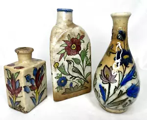 Antique Persian Qajar Iznik Islamic Style Faience Vase & Bottles Birds Floral - Picture 1 of 22