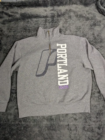 Portland Pilots Sweater Women Large Gray White 1/4 Zip Long Sleeve Pullover Cover