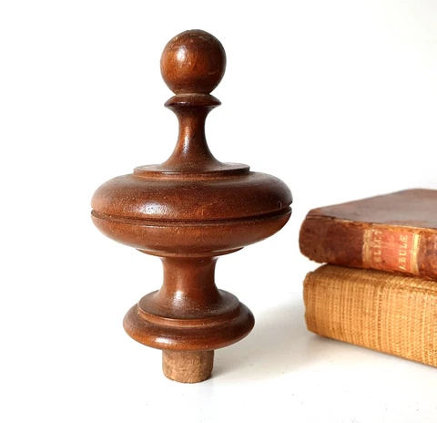 Wood carved finial post topper newel - French antique Architectural salvage 3 in Cover