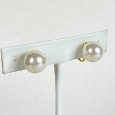 Vintage Clip on Earrings Faux Pearl Ball Round Stud Gold Tone 3/8" Estate