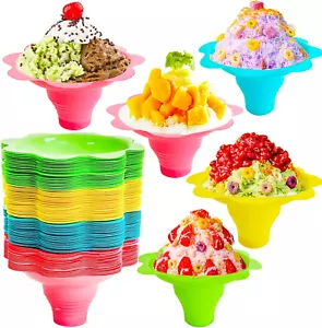 100 PCS Snow Cone Cups,Flower Shaped Shaved Ice Cups,4 OZ - Picture 1 of 12